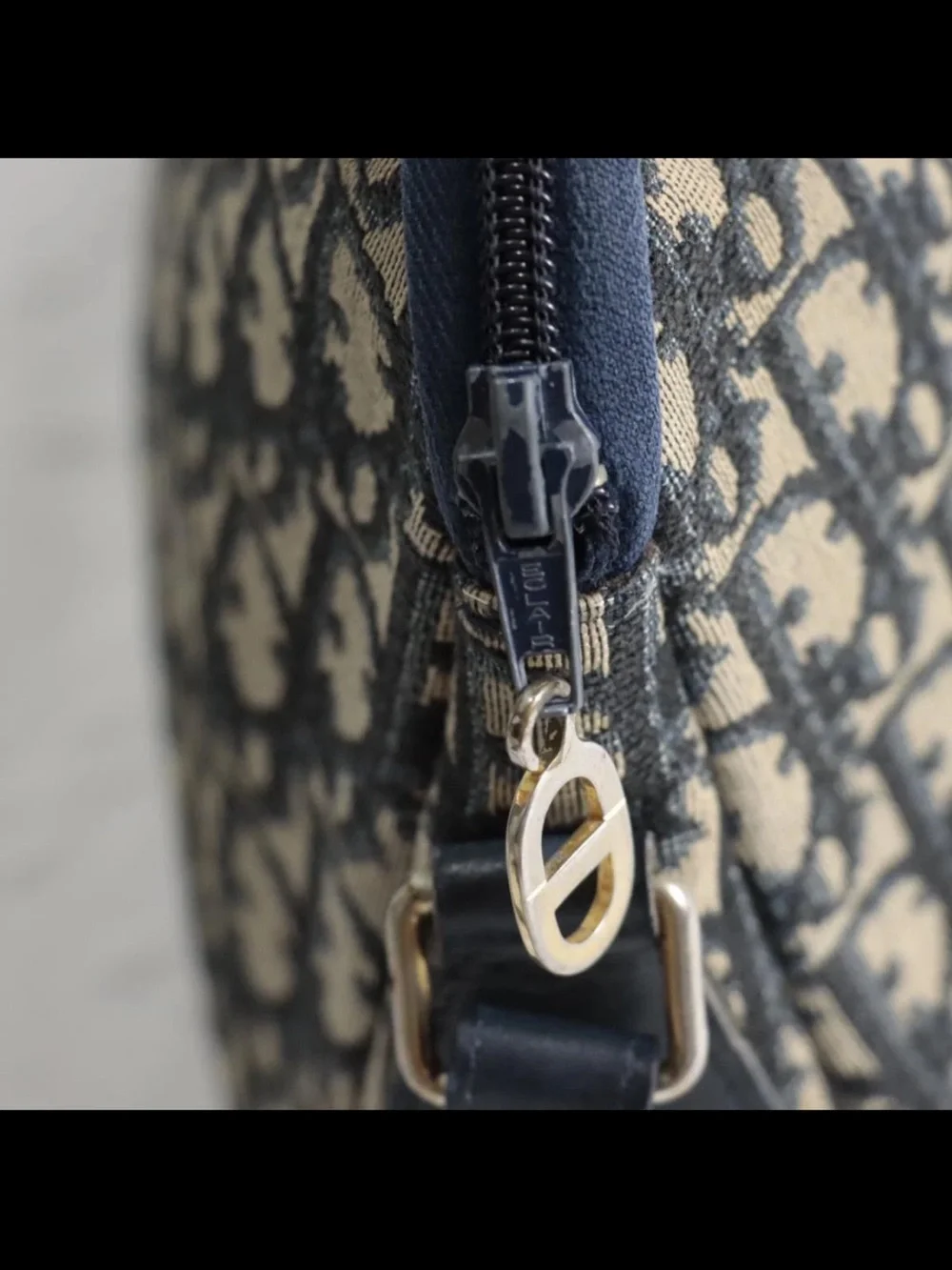 Dior Navy and Beige Monogram Shoulder Bag with Gold Accent